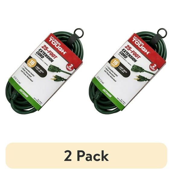 (2 pack) Hyper Tough 25 ft 16AWG 3-Prong Green Single Outlet Outdoor Extension Cord, 13 Amps