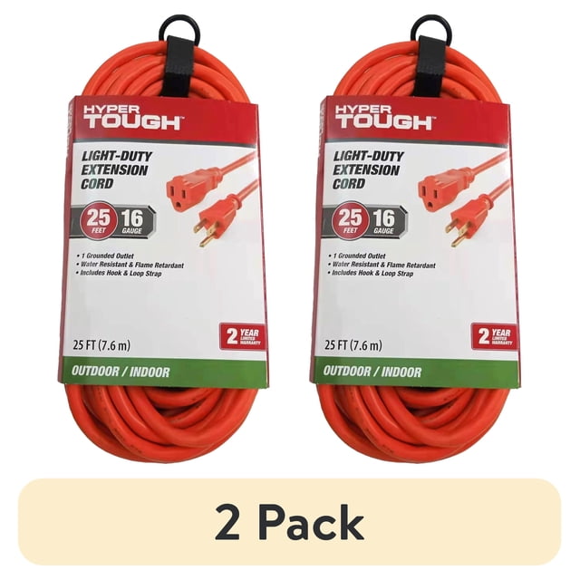 (2 pack) Hyper Tough 25FT 16AWG 3 Prong Orange Outdoor Extension Cord ...
