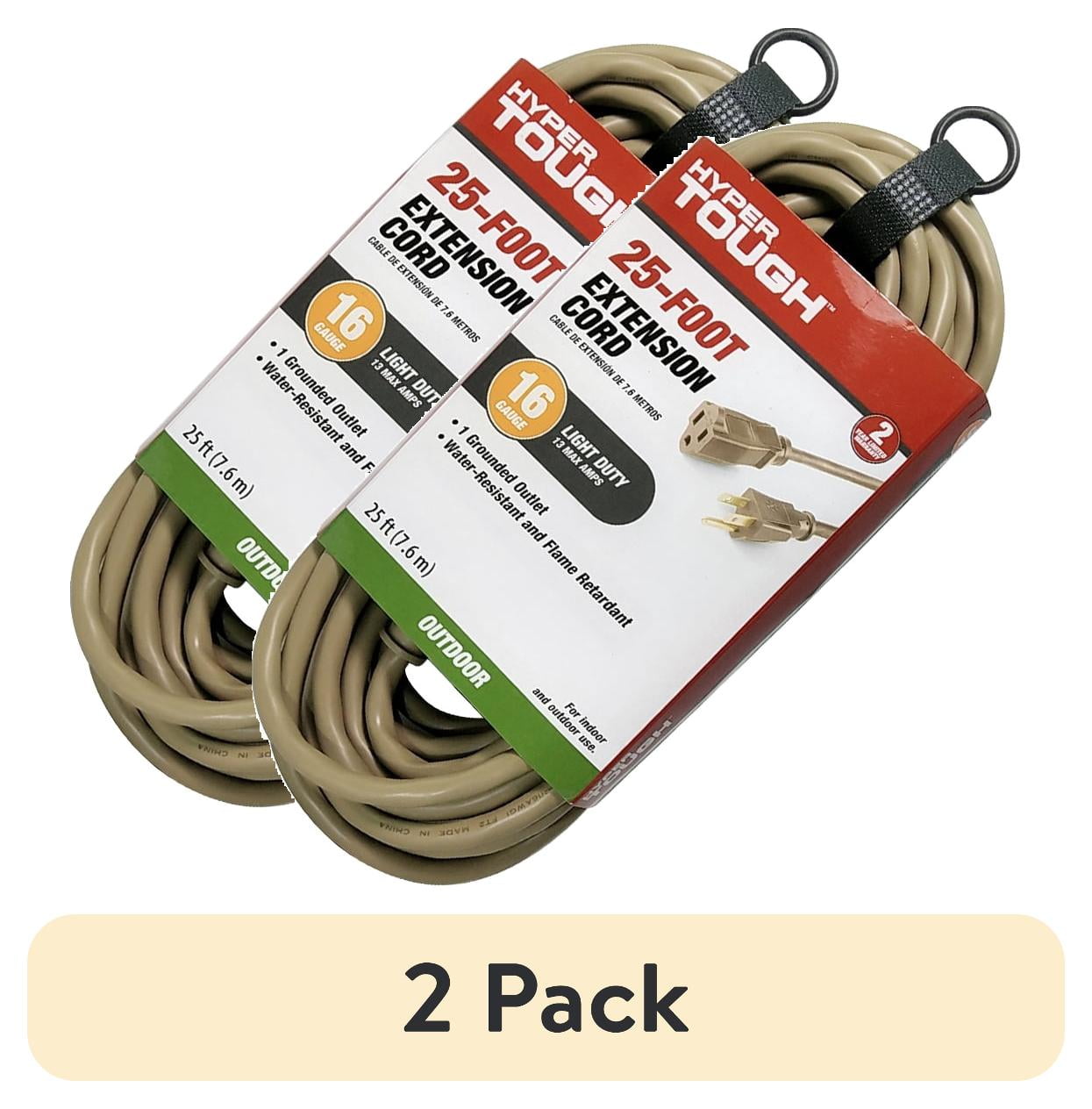 (2 pack) Hyper Tough 25FT 16AWG 3 Prong Tan Single Outlet Outdoor Extension Cord 125V 13A - Walmart.com