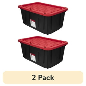 (2 pack) Hyper Tough 27 Gallon Large Storage Bin with Snap Lid, Black and Red, Heavy Duty Plastic Storage Container