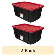 2 pack Hyper Tough 27 Gallon Large Storage Bin with Snap Lid, Black and Red, Heavy Duty Plastic Storage Container