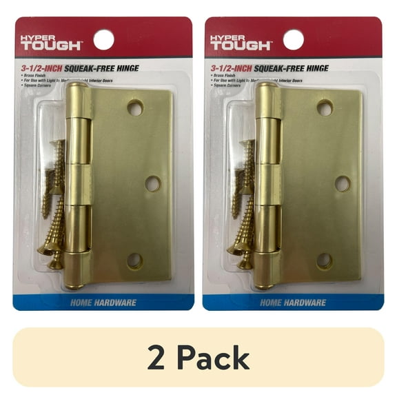 (2 pack) Hyper Tough 3-1/2 Inch New Square Corner Squeak-Free Door Hinge Brass, 1 Piece