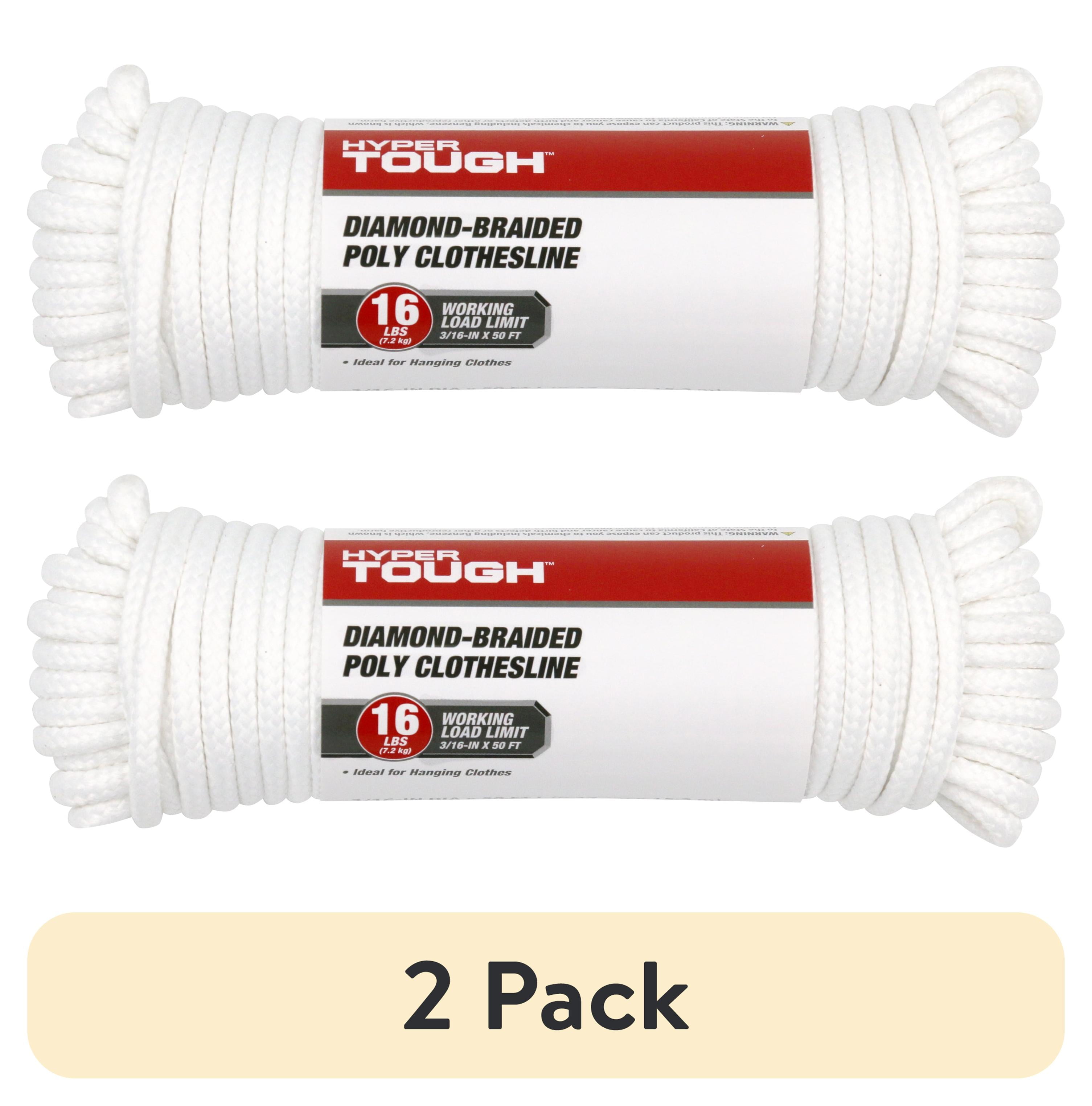 (2 pack) Hyper Tough 3/16 in Diamond Braided Clothesline, Polyester and Polypropylene Blend, 50 ft, White