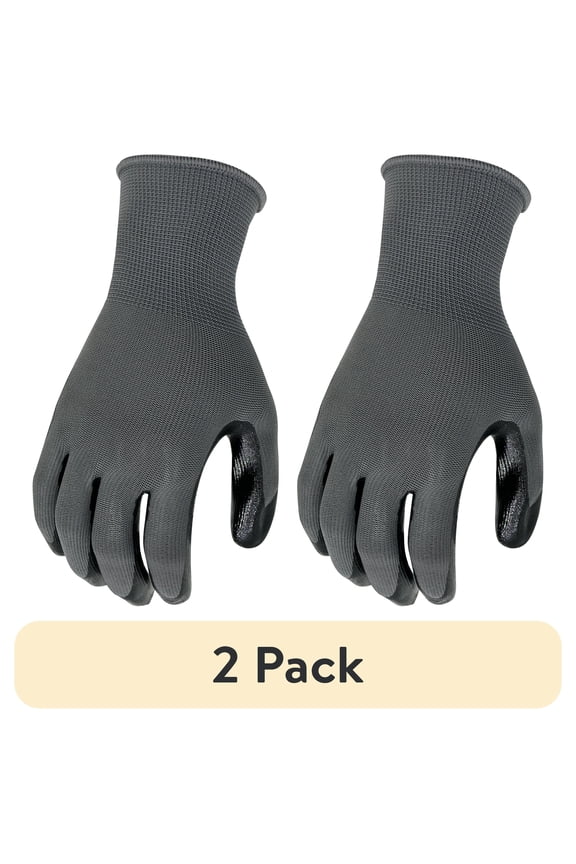 (2 pack) Hyper Tough 3 Pack, Nitrile Grip Gloves, Gray, Latex Free, Large