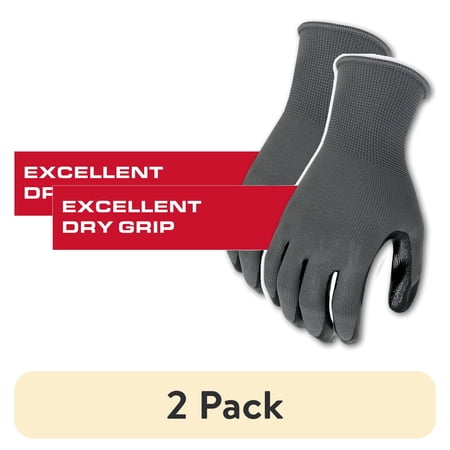 (2 pack) Hyper Tough 3 Pack, Nitrile Grip Gloves, Gray, Latex Free, Large