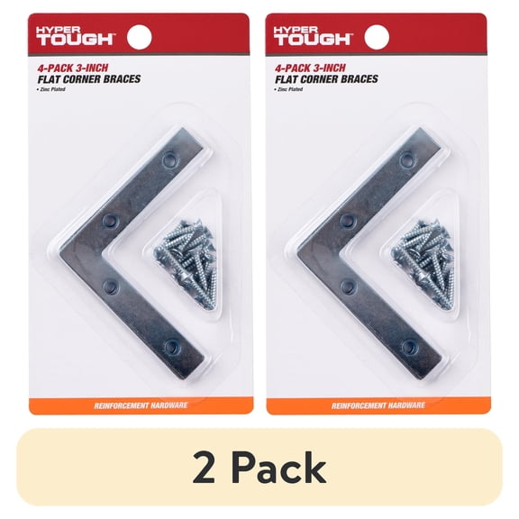 (2 pack) Hyper Tough 3 in. x 3 in. Flat Corner Brace, Steel, Zinc Plated, 4-Pack