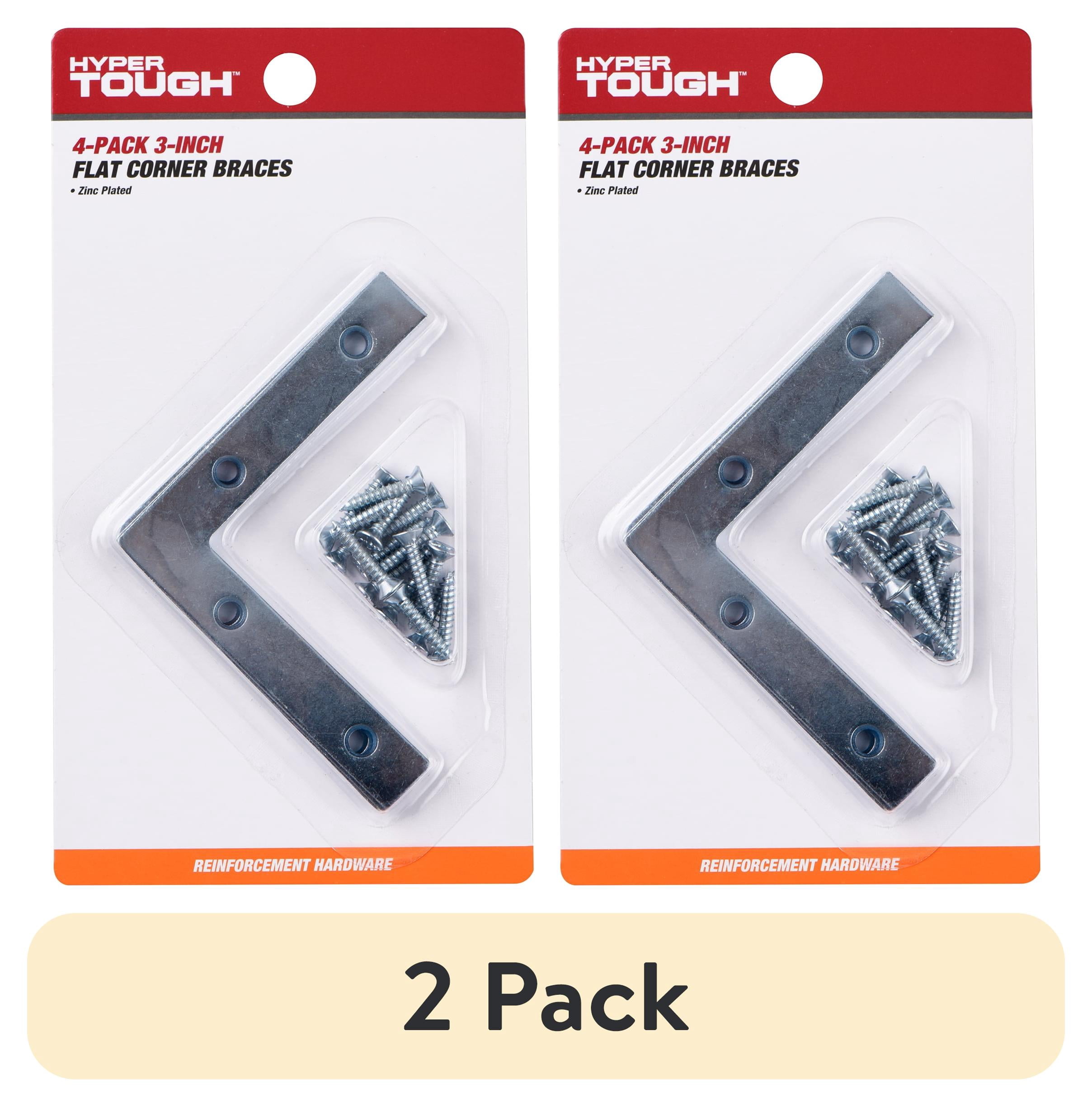 (2 pack) Hyper Tough 3 in. x 3 in. Flat Corner Brace, Steel, Zinc Plated (4 Pack), Assembled Product Depth 6.85 Inch
