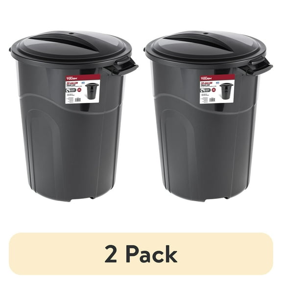 (2 pack) Hyper Tough 32 Gallon Heavy Duty Injection Molded Trash Can with Click Lock Lid