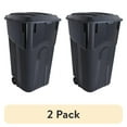 thumbnail image 1 of (2 pack) Hyper Tough 32 Gallon Wheeled Heavy Duty Plastic Garbage Can, Attached Lid, Black, 1 of 10