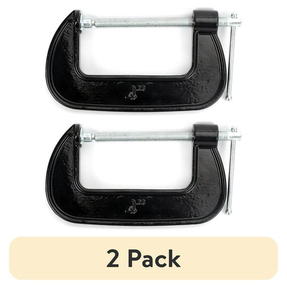 (2 pack) Hyper Tough 4-inch C-clamp, Cast Iron Construction, Model 4026V
