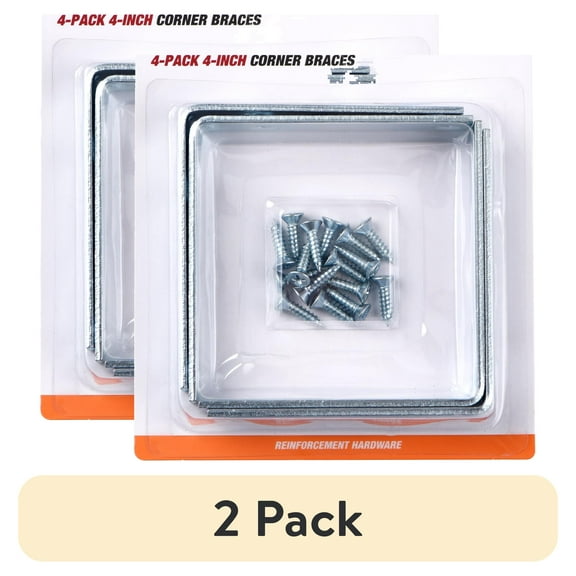 (2 pack) Hyper Tough 4 x 4 Inch Corner Brace, Steel, Zinc Plated (4 Pack)