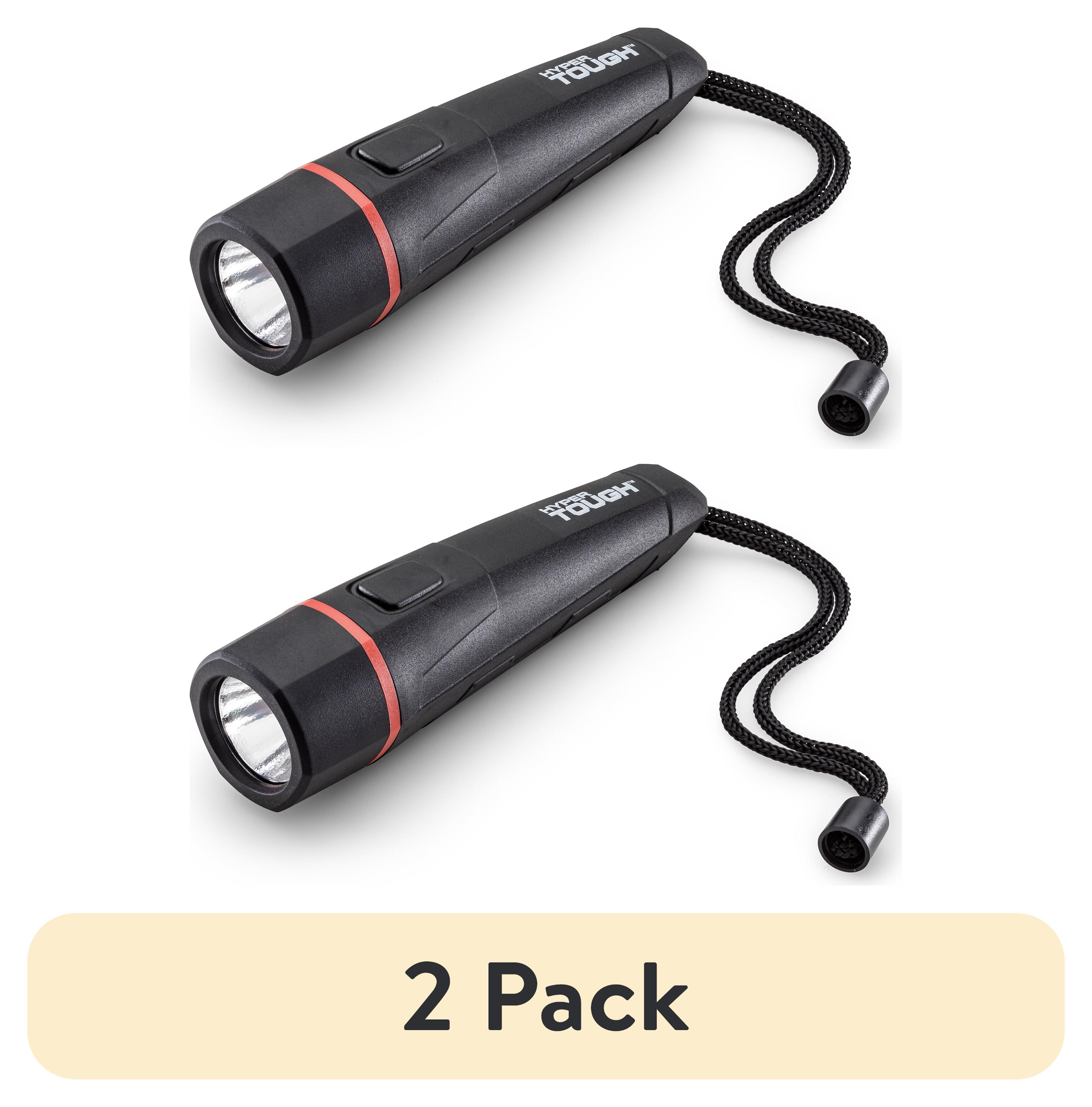(2 pack) Hyper Tough 400 Lumen LED Rubber Flashlight, Black, Batteries Included