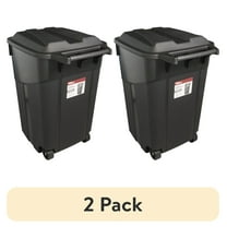 (2 pack) Hyper Tough 45 Gallon Wheeled Heavy Duty Plastic Garbage Can, Attached Lid, Black