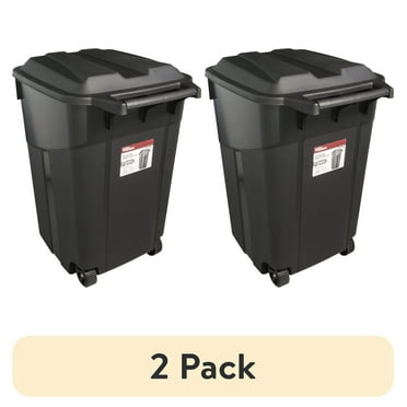 (2 pack) Hyper Tough 45 Gallon Wheeled Heavy Duty Plastic Garbage Can, Attached Lid, Black