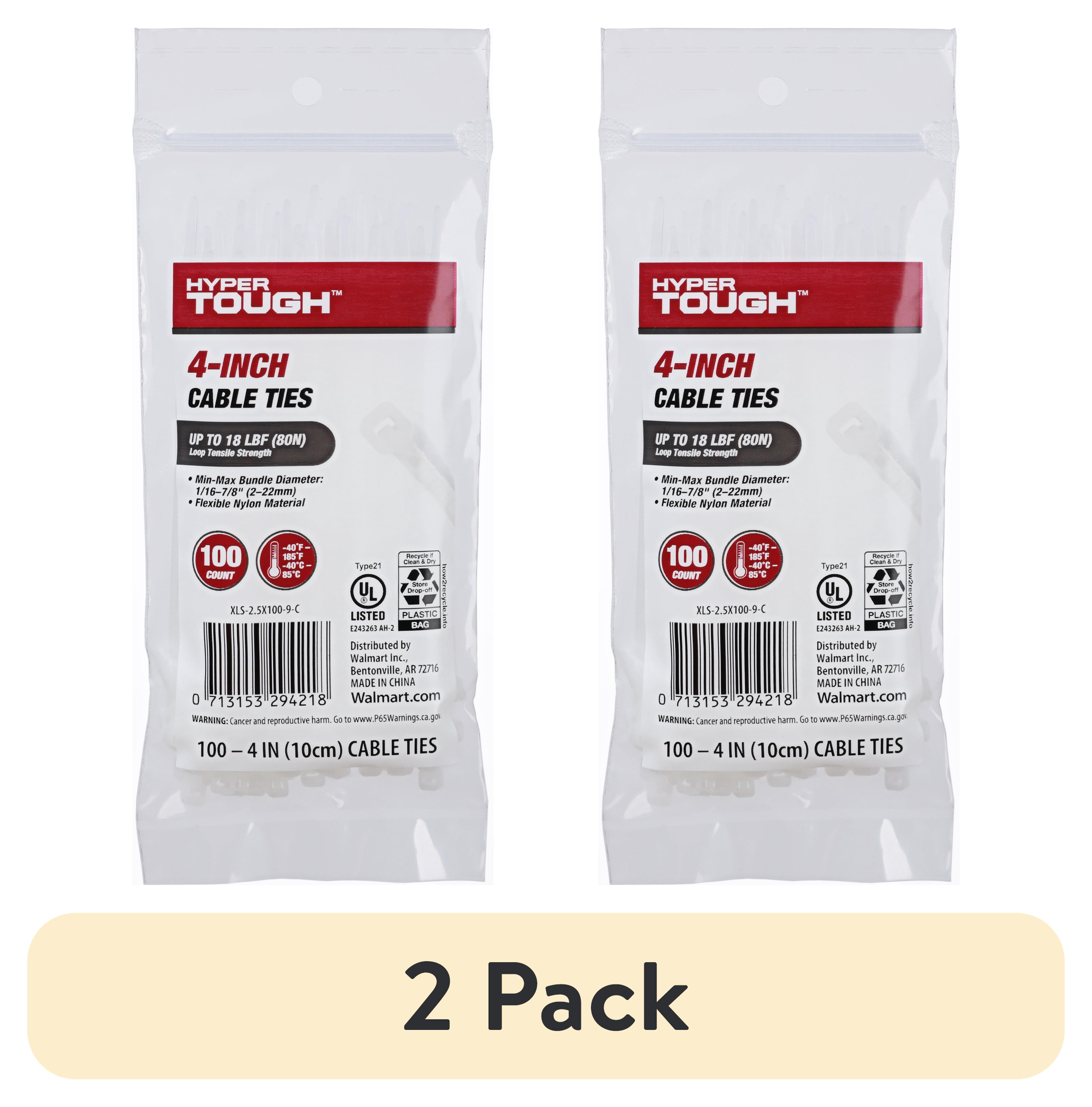 (2 pack) Hyper Tough 4inch Cable Tie Natural 100Pcs