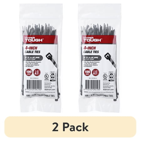 (2 pack) Hyper Tough 4inch Cable Tie Uv Black 100Pcs