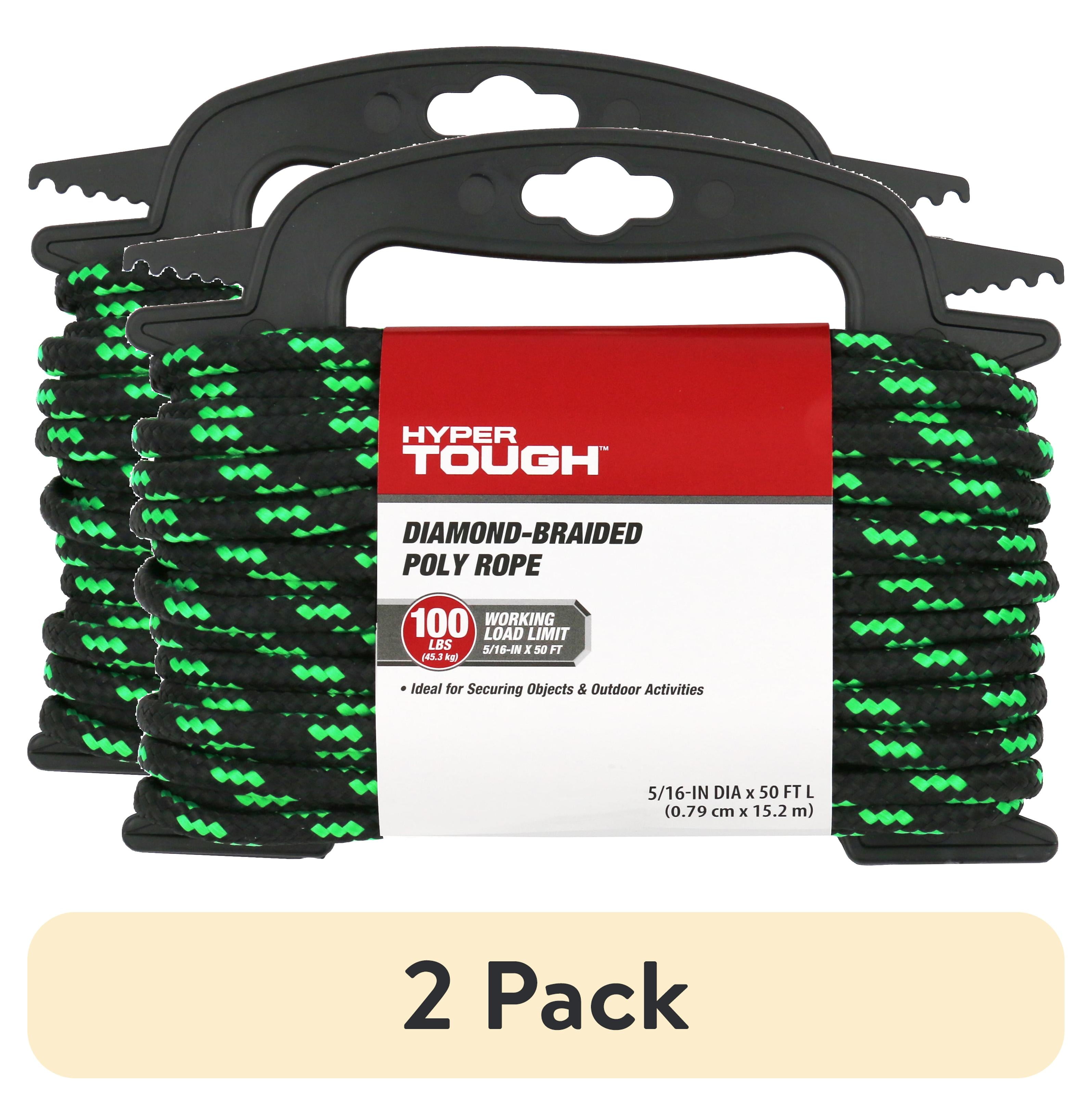 (2 pack) Hyper Tough 5/16” Diamond Braided Polypropylene Rope 50 feet, Black and Green