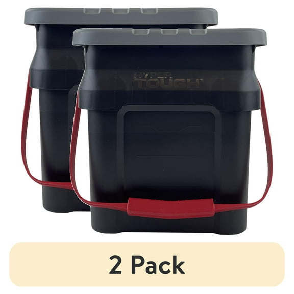 (2 pack) Hyper Tough 5 Gallon Heavy Duty Plastic Material Bucket Tote, Black, Adult