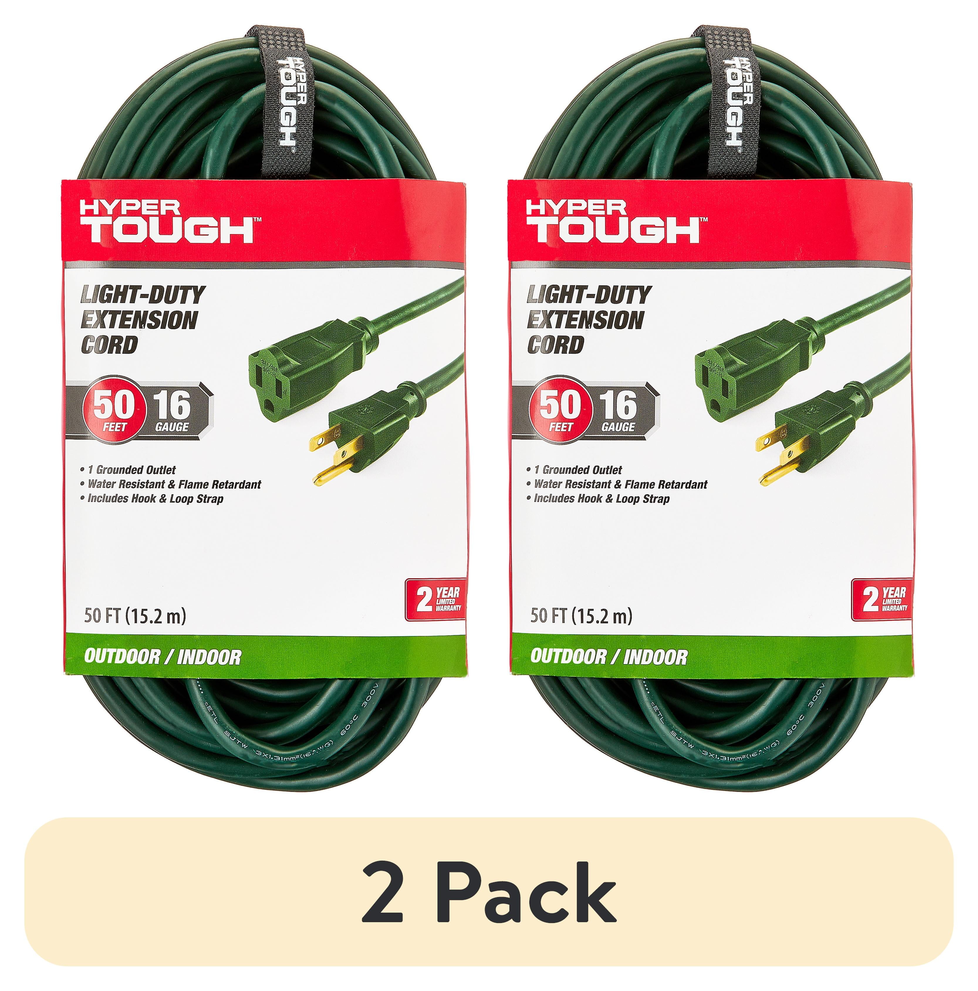 (2 pack) Hyper Tough 50 Ft 16AWG 3-Prong Green Single Outlet Outdoor Extension Cord, 13 Amps