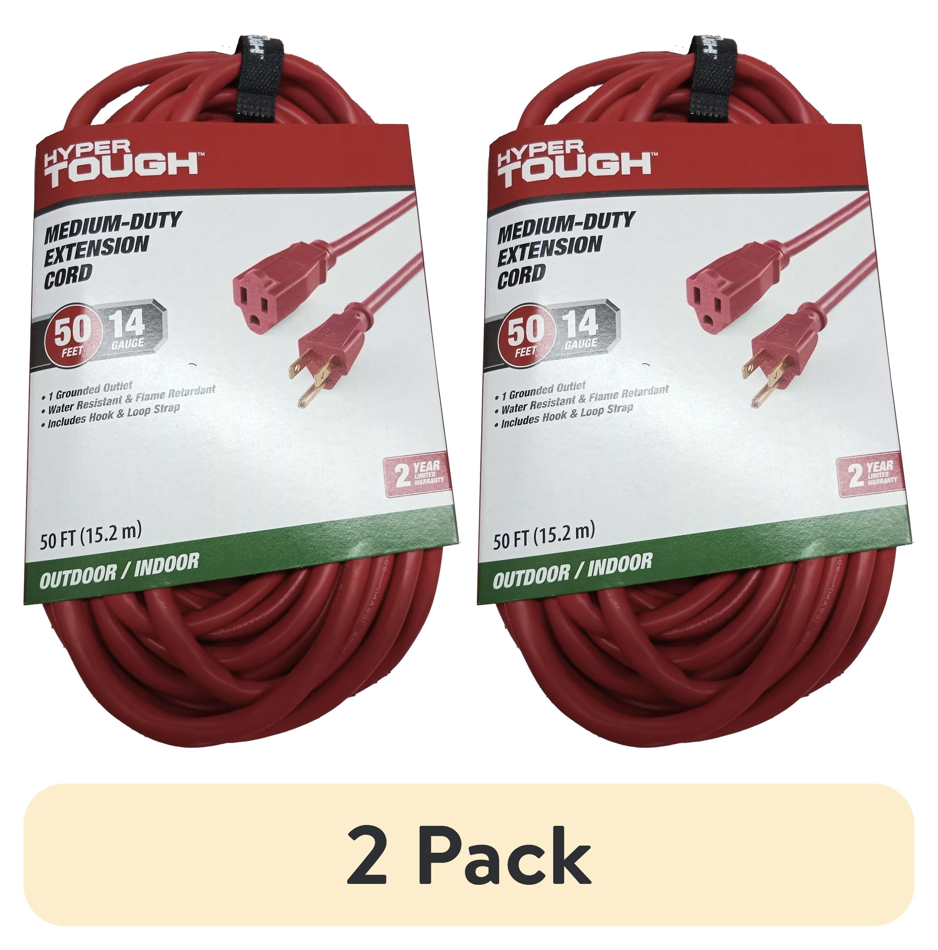 (2 pack) Hyper Tough 50 ft 14 AWG 3-Prong Red Extension Cord, Indoor and Outdoor Use, 15 Amps