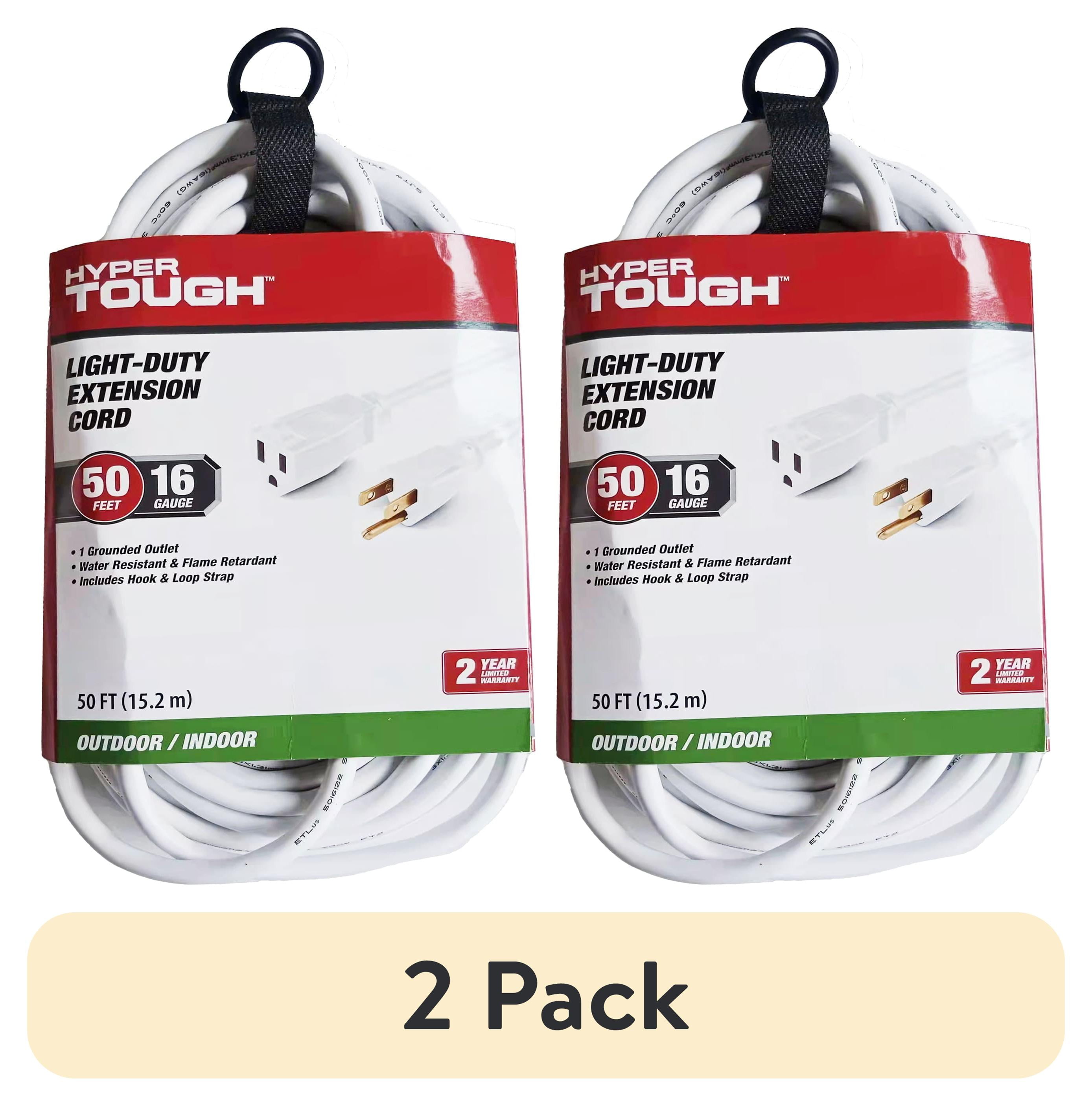 (2 pack) Hyper Tough 50FT 16AWG 3-Prong White Single Outlet Outdoor Extension Cord, 125V, 13A