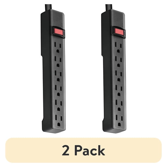 (2 pack) Hyper Tough 6-Outlet Indoor Power Strip, 8 ft Cord, ETL ...