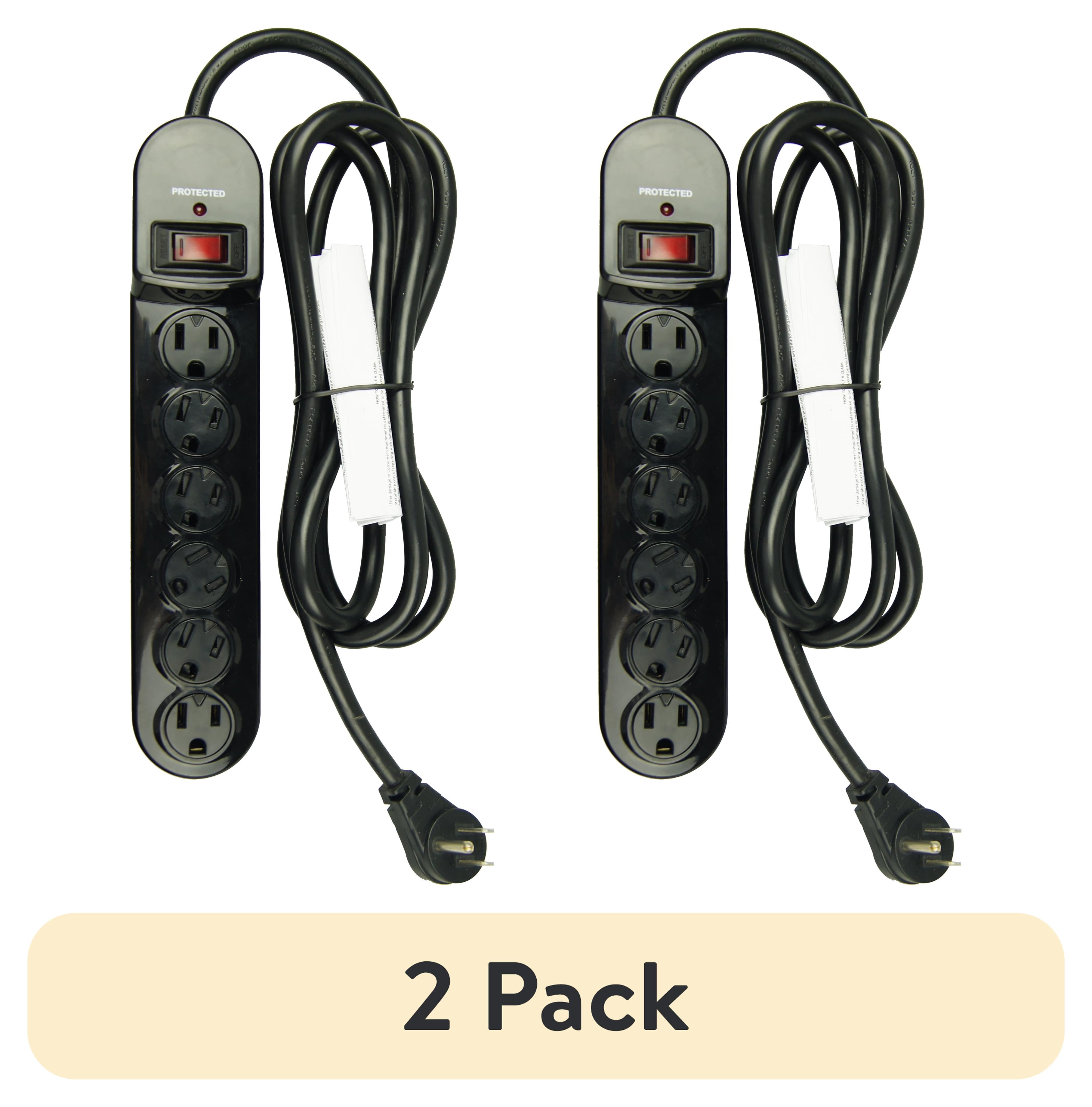 (2 pack) Hyper Tough 6-Outlet Surge Protector with 900-Joule Protection with 6  Feet Power Cord, Glossy Black