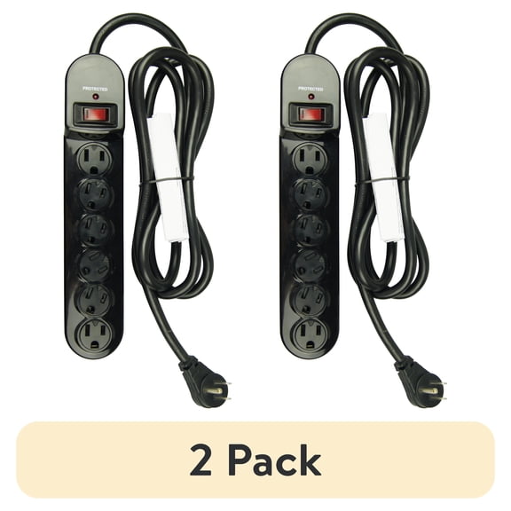 (2 pack) Hyper Tough 6-Outlet Surge Protector with 900-Joule Protection with 6 Feet Power Cord, Glossy Black