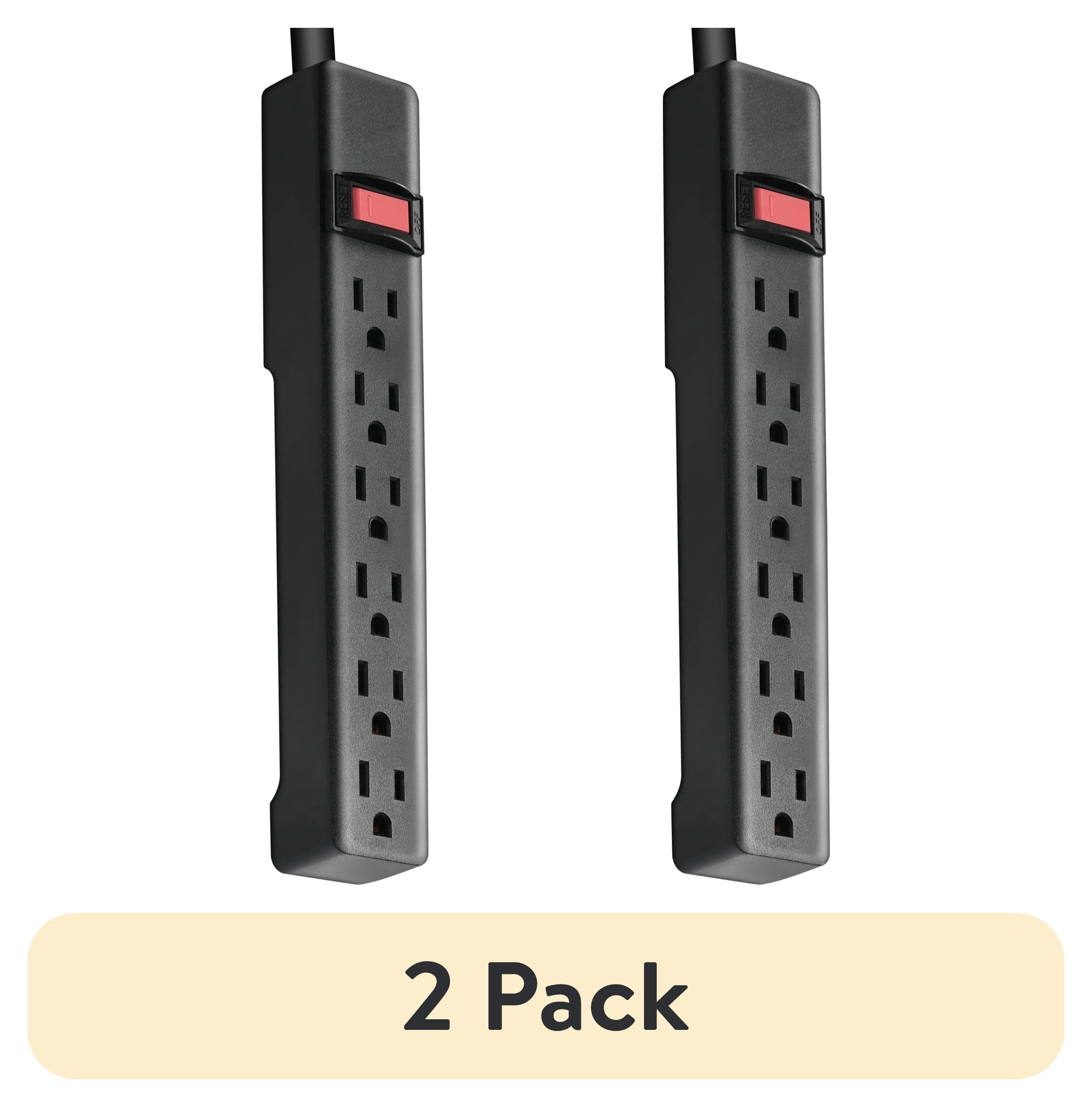 (2 pack) Hyper Tough 6-Outlet Indoor Power Strip, 2.5 ft Extension Cord, UL/ETL Certified, Black