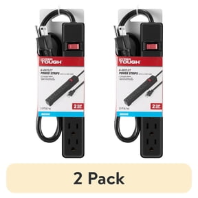 (2 pack) Hyper Tough 6-Outlet Indoor Power Strip, 2.5 ft Extension Cord, UL/ETL Certified, Black