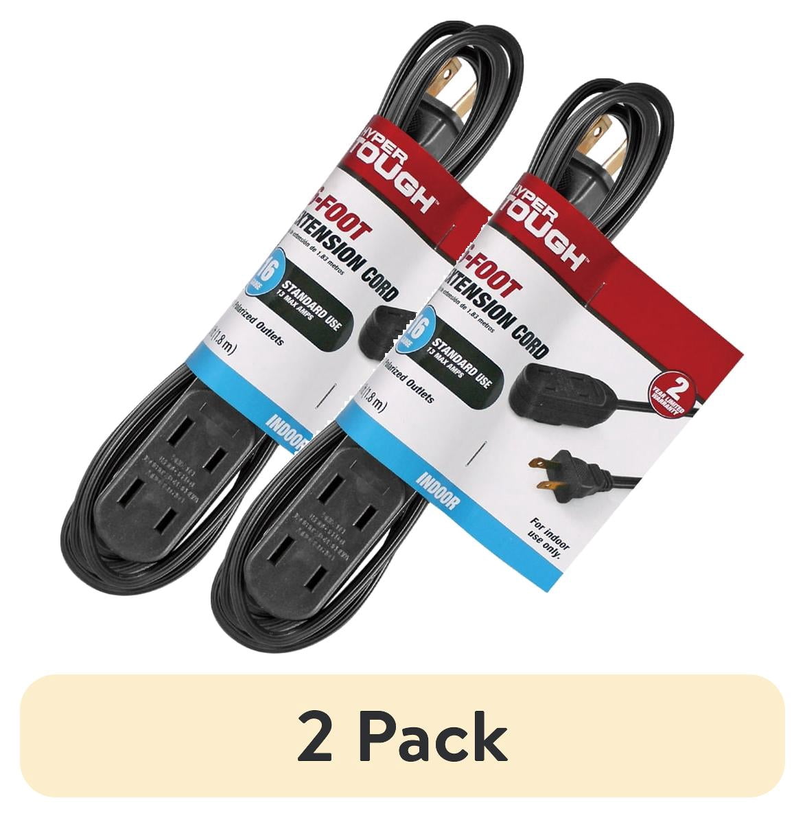 (2 pack) Hyper Tough 6' Indoor 16AWG Extension Cord, 3 Polarized Outlets, Black