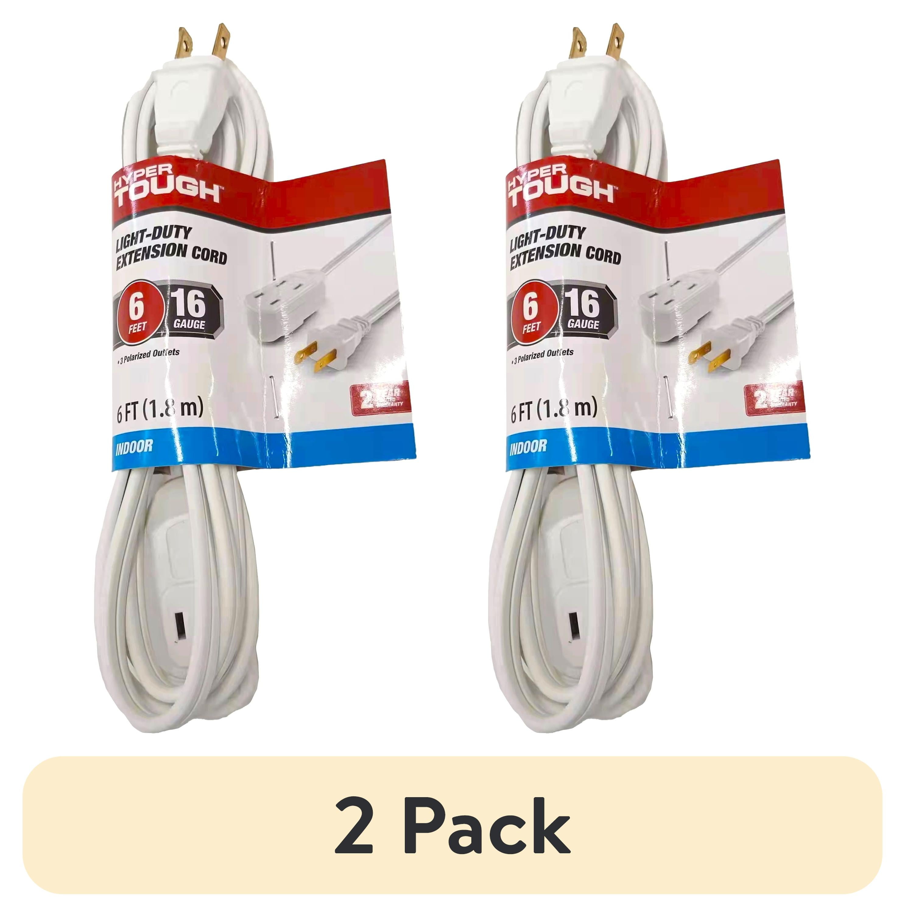 (2 pack) Hyper Tough 6FT 16AWG Indoor Household Extension Cord, 125V, 13A