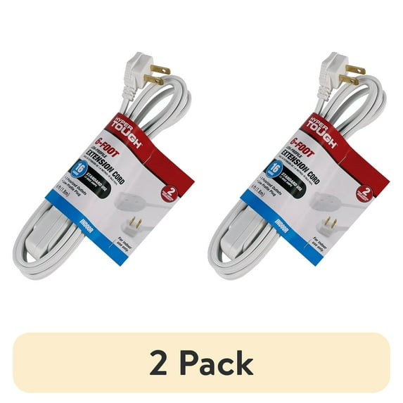 (2 pack) Hyper Tough 6FT 16AWG White Indoor Extension Cord with 3 Outlets, 125V, 13A
