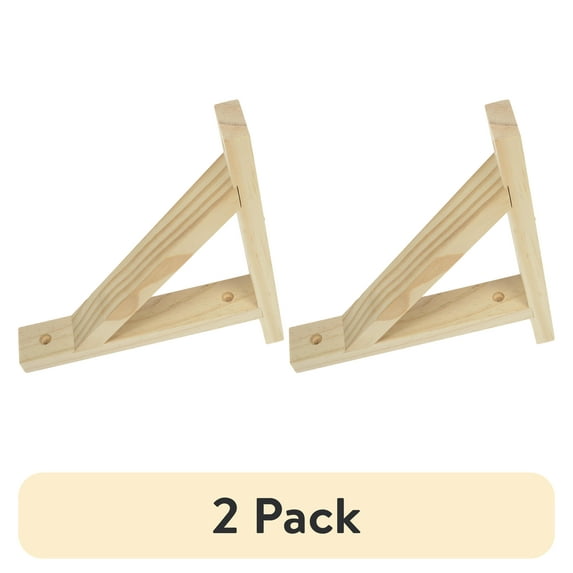 (2 pack) Hyper Tough, 7.5" x 9" Natural Wood Shelf Bracket, Pre-Drilled Holes, 50 lbs per Bracket