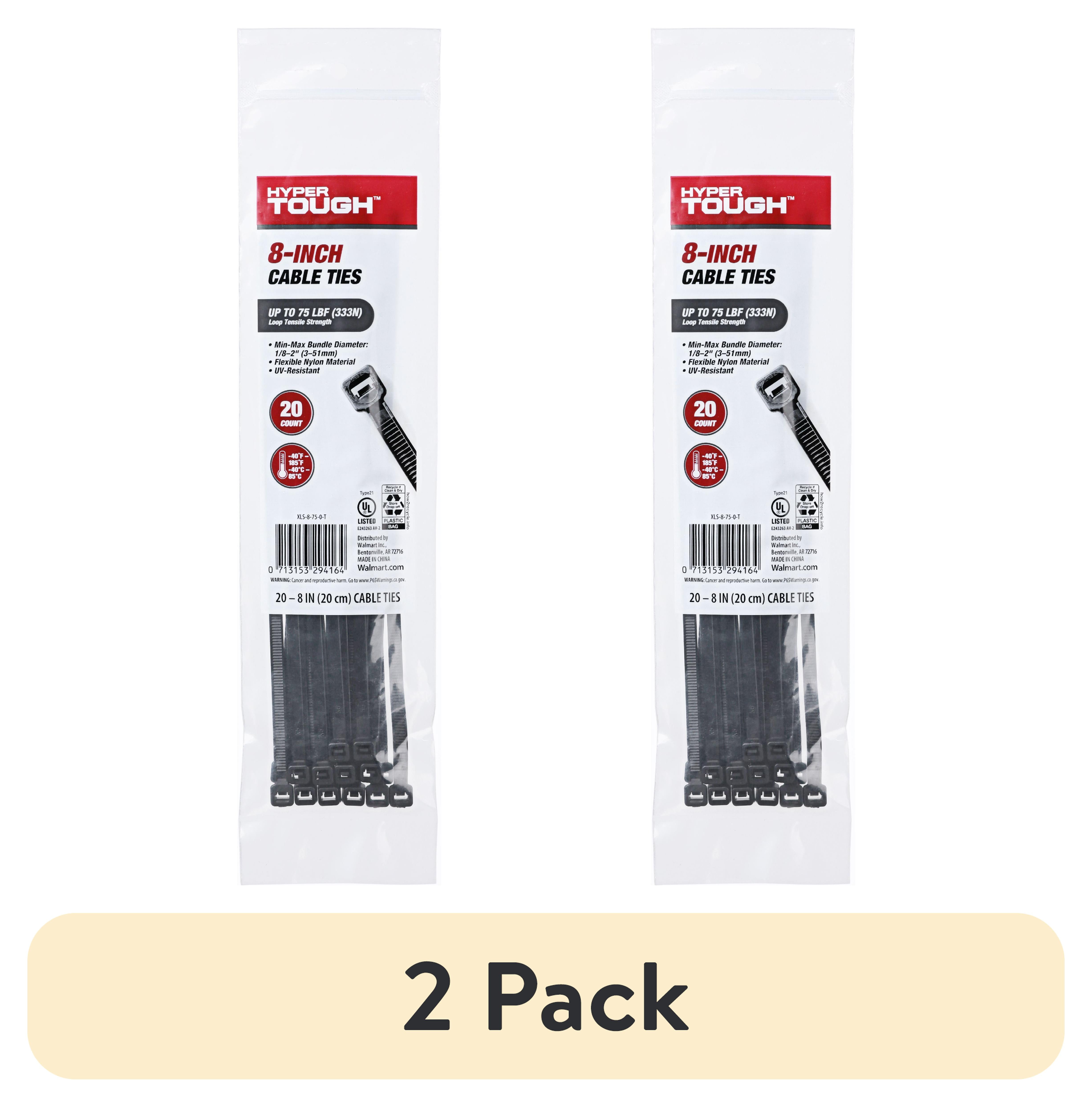 (2 pack) Hyper Tough 8 in Cable Ties, Black, UV Resistant, 20 Pack