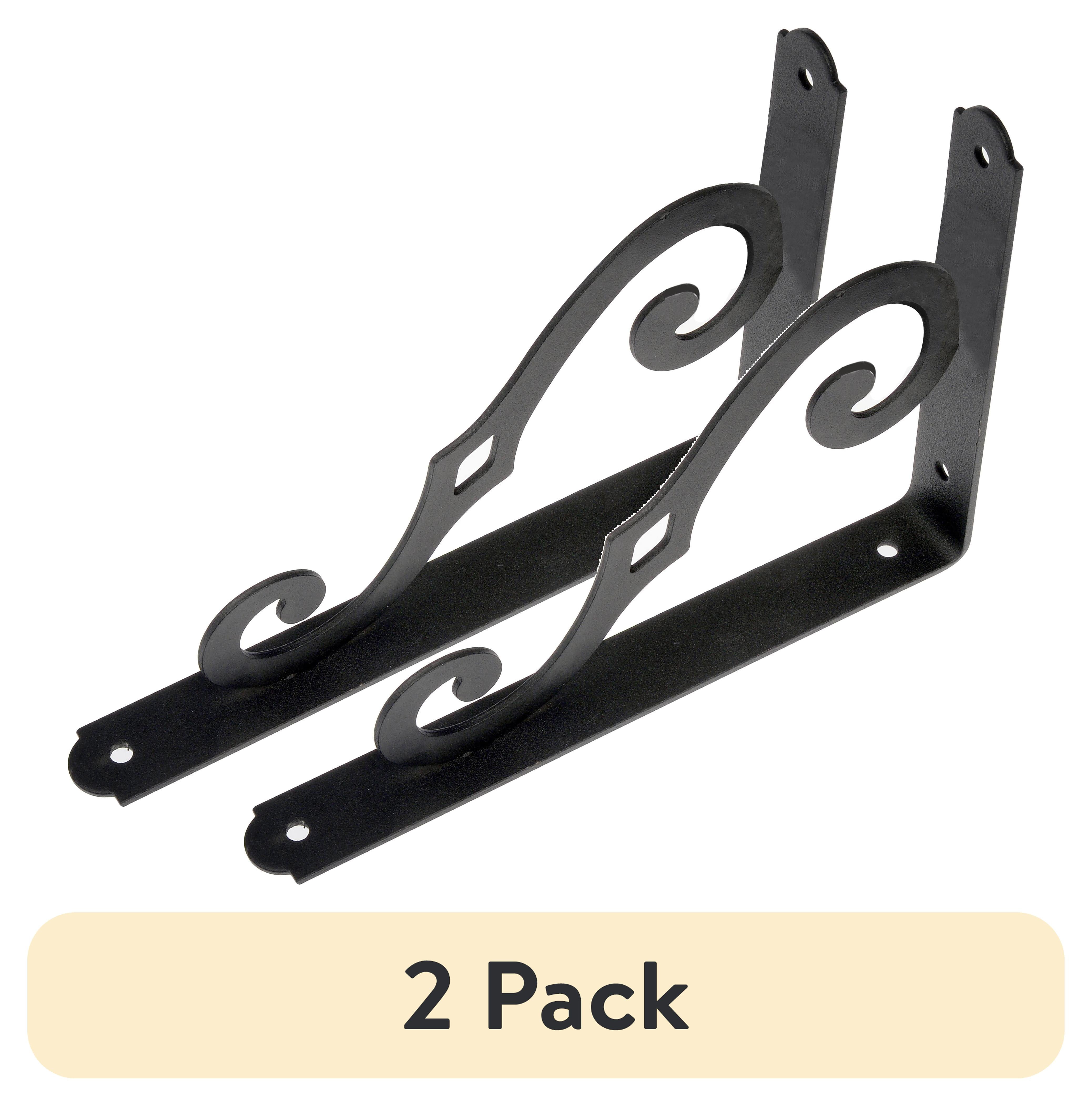 (2 pack) Hyper Tough 8" x 5-1/2" Shelf Bracket, Decorative Scroll, Black, Metal, Pre-Drilled Holes
