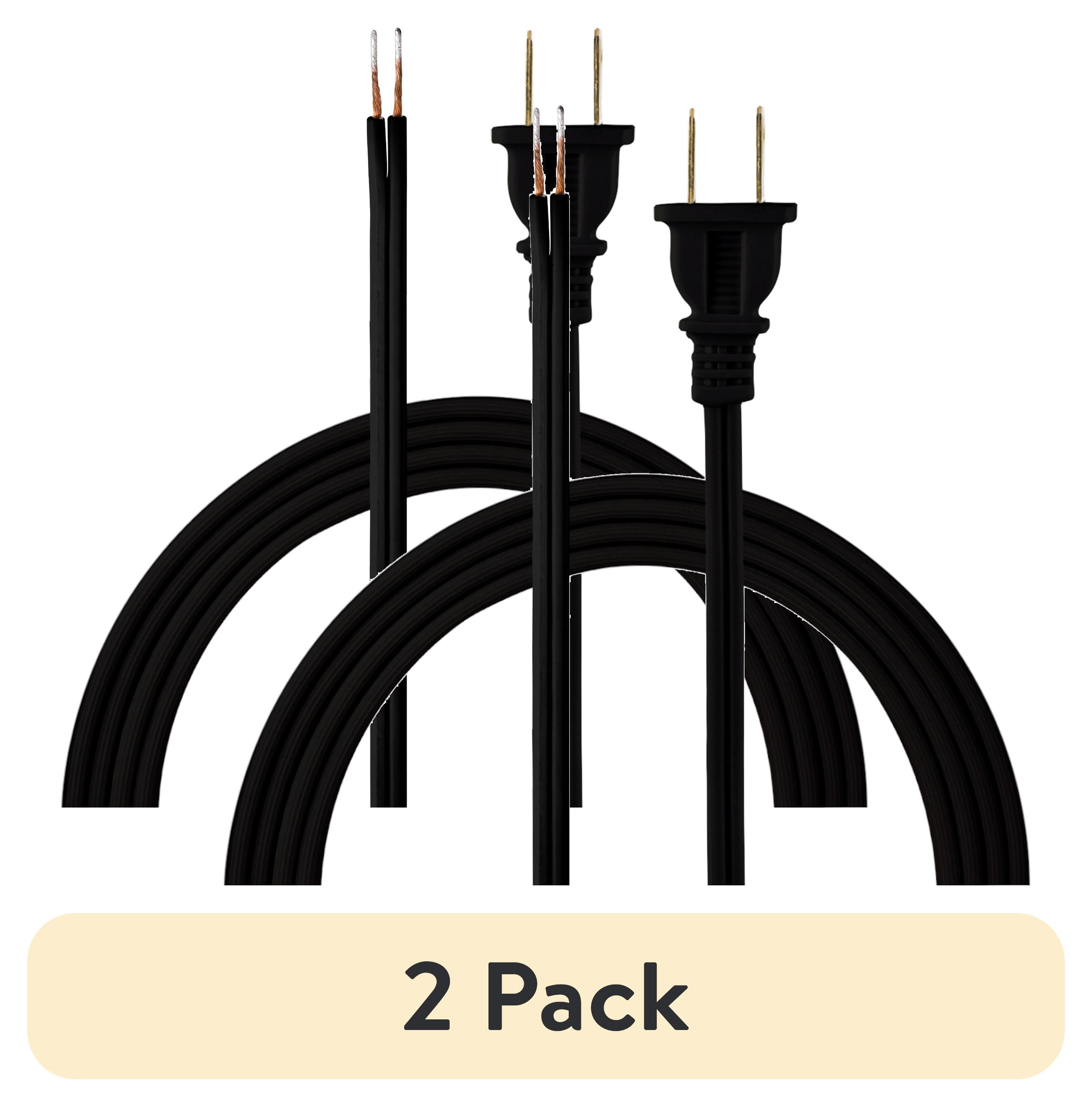 (2 pack) Hyper Tough 8ft Replacement Lamp Cord, 10A, Molded Plug, Black, 52210