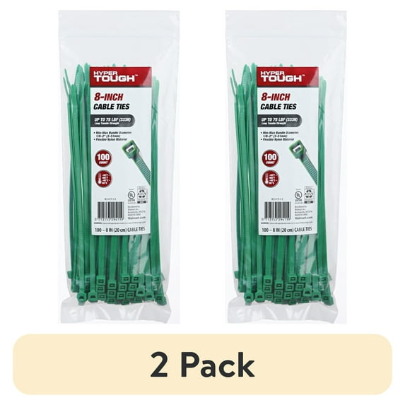 (2 pack) Hyper Tough 8inch Cable Tie Green 100Pcs
