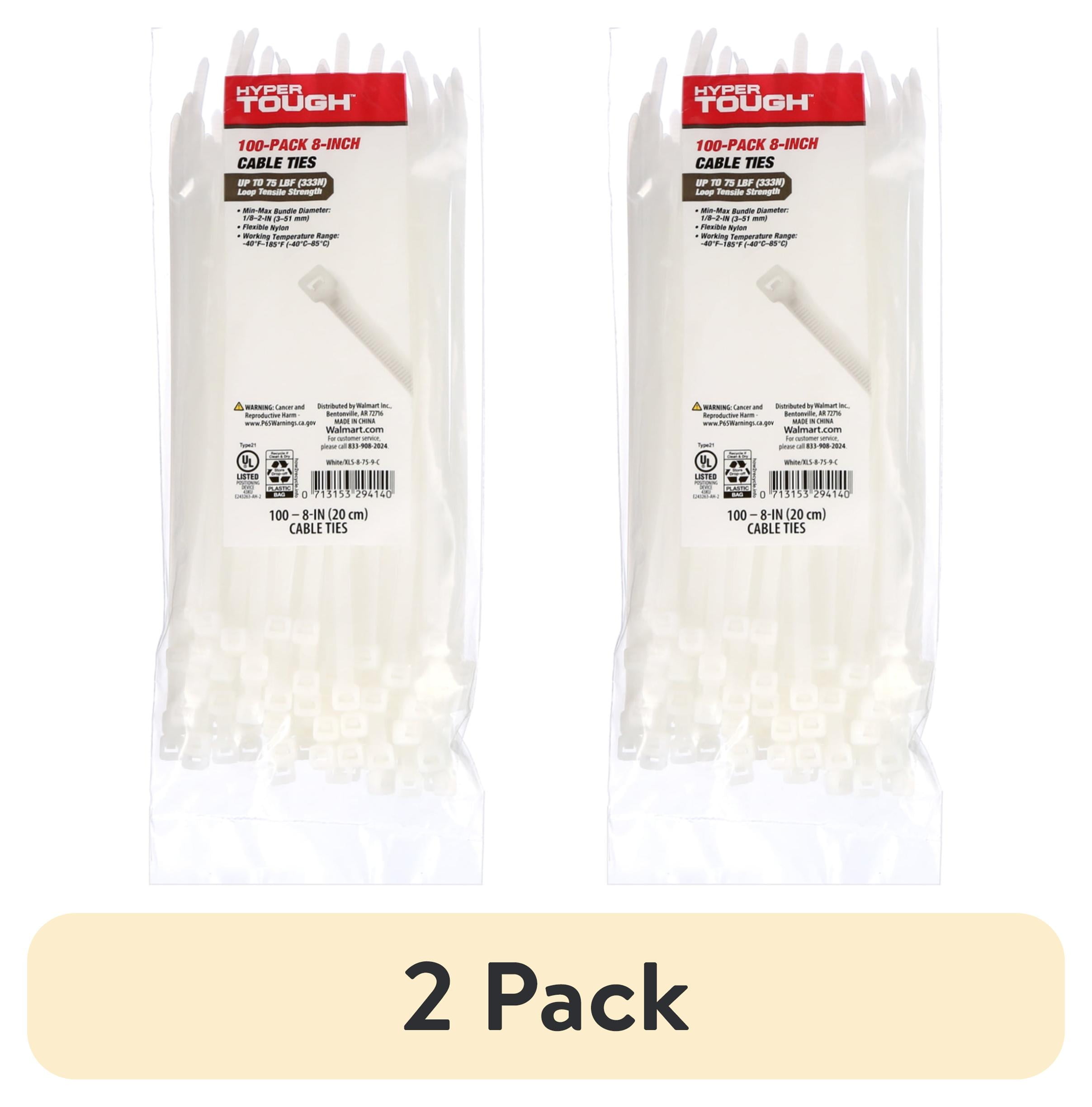 (2 pack) Hyper Tough Cable Ties, 8 in, Natural, 100 Pieces
