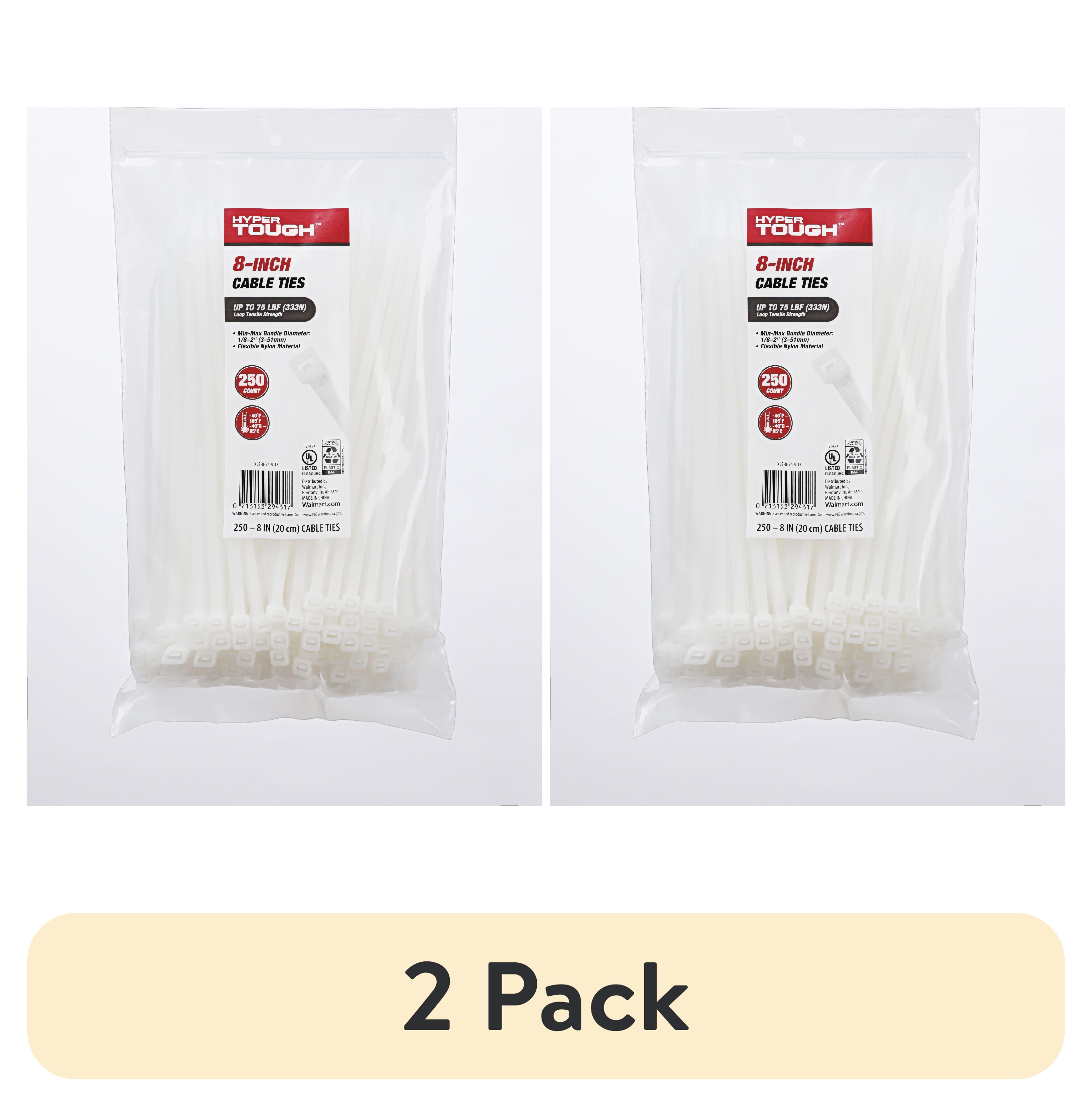 (2 pack) Hyper Tough 8inch Cable Tie Natural 250Pcs