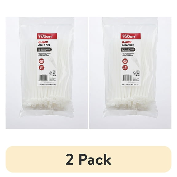 (2 pack) Hyper Tough 8inch Cable Tie Natural 250Pcs