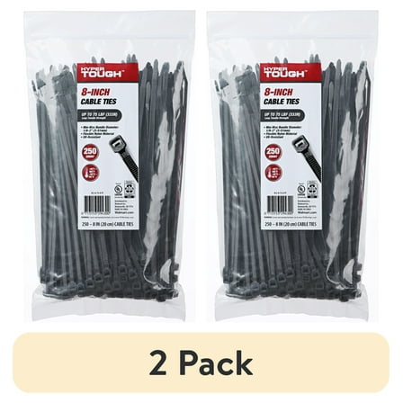 (2 pack) Hyper Tough 8inch Cable Tie Uv Black 250Pcs