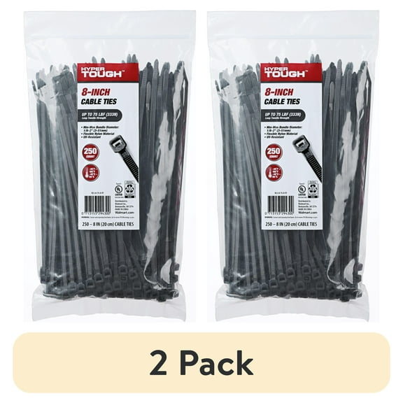 (2 pack) Hyper Tough 8inch Cable Tie Uv Black 250Pcs