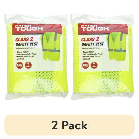 (2 pack) Hyper Tough ANSI Class 2 High Visibility Safety Vest, One Size Fits Most, 1 Vest