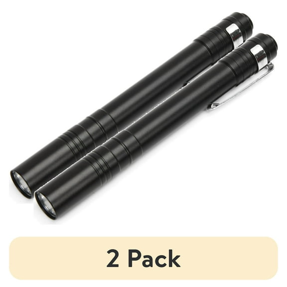 (2 pack) Hyper Tough Aluminum Pen Flashlight with Clip, LED, Black or Red