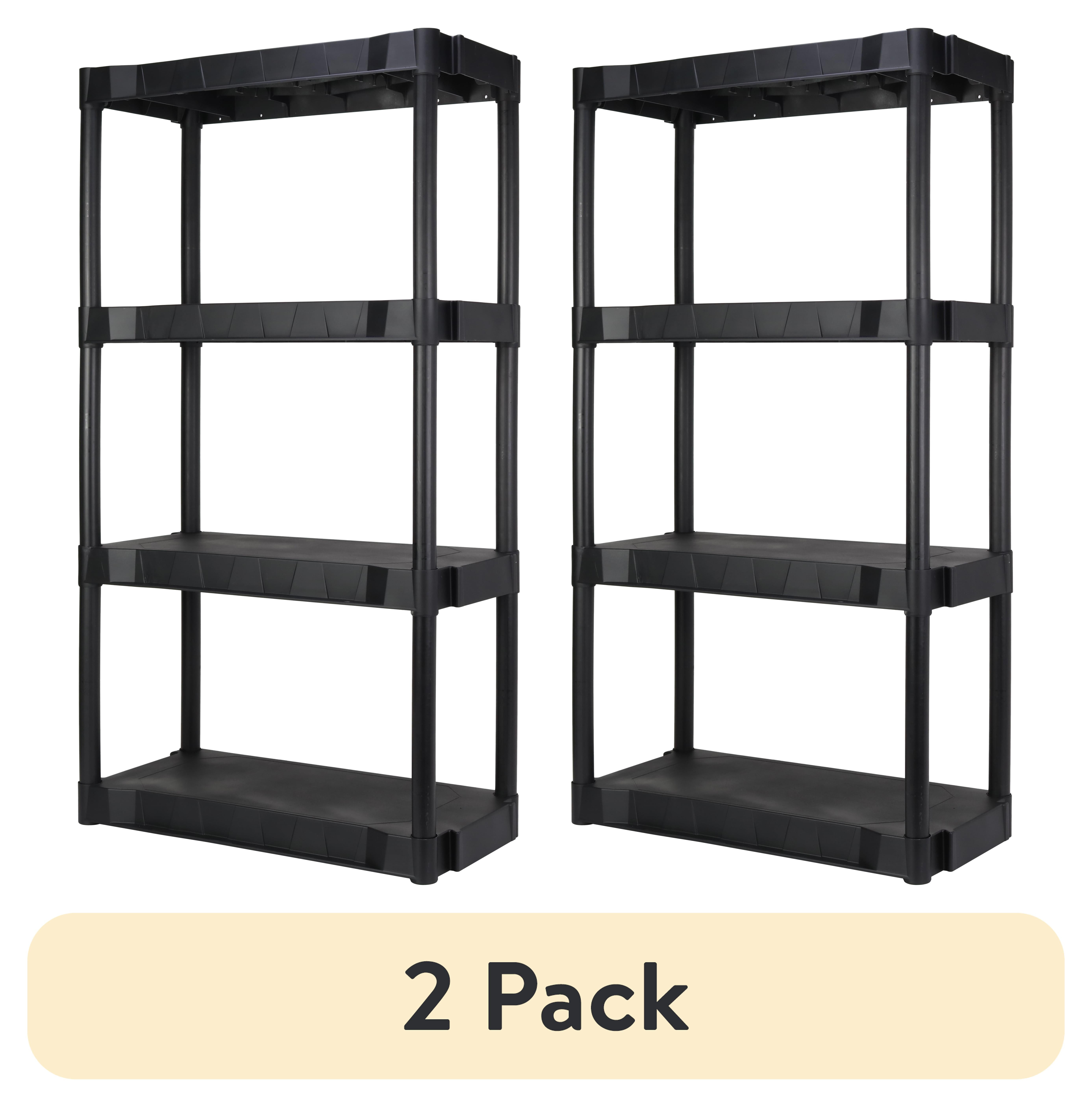 (2 pack) Hyper Tough Black Plastic 4-Tier Shelving Unit, 280 lb Capacity, 56.2x30x13.8 Inches