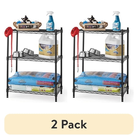 (2 pack) Hyper Tough Steel 3-Tier Storage Shelf Unit 30.60"H x 13.40"W x 23.20"D, 750lb Total Capacity, Black