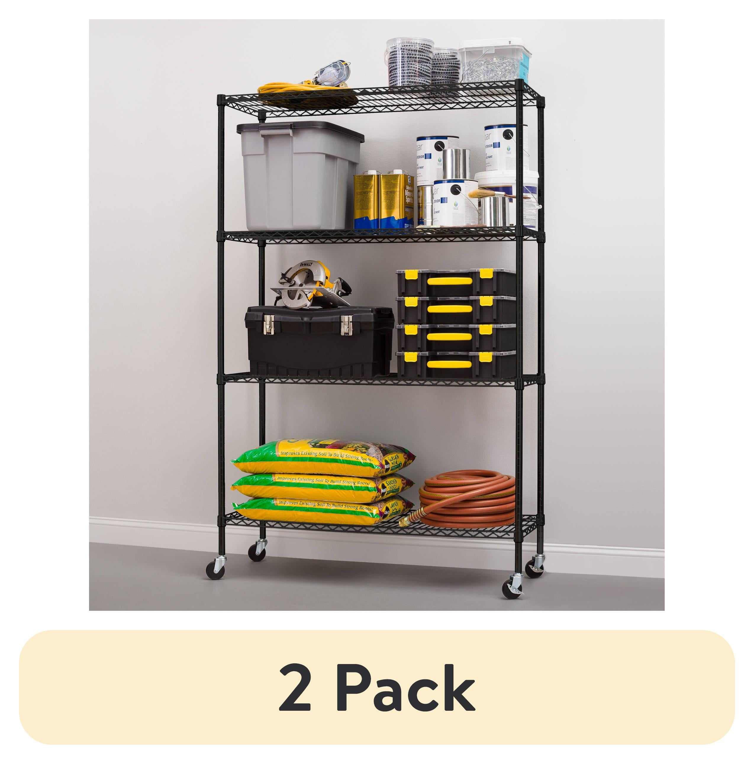 (2 pack) Hyper Tough Black Wire Shelf 4-Tier Heavy Duty 72"H x 48"W x 18"D, 2400lbs Total Capacity