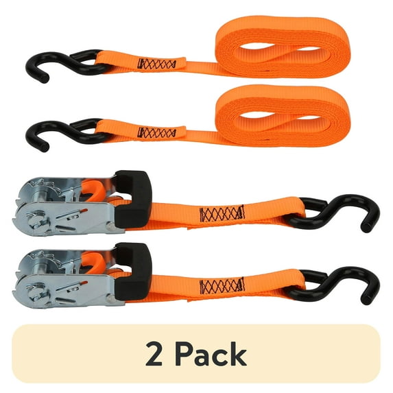 (2 pack) Hyper Tough Brand 1”x14' Tie-Downs Ratchet 1000lbs Work Load with "S" Hooks 2 - Pack