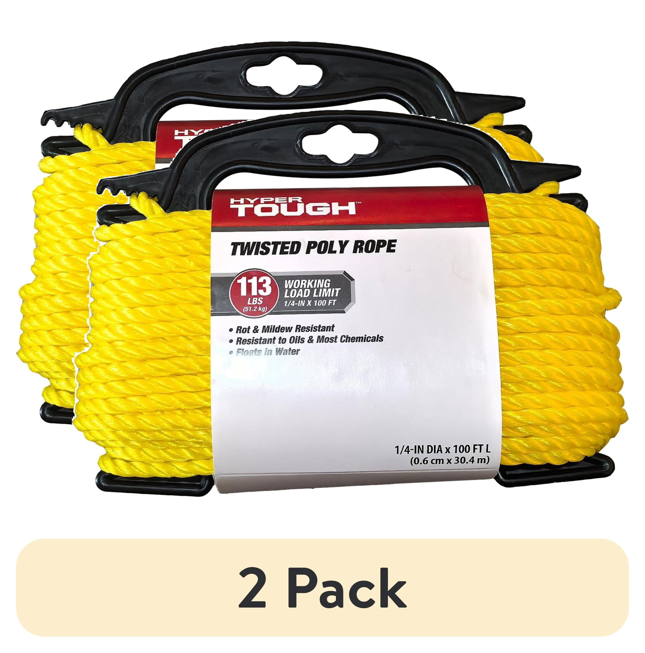 (2 pack) Hyper Tough Diameter 1/4 inch, 100 feet Yellow Polypropylene Twisted Rope, 1 Each